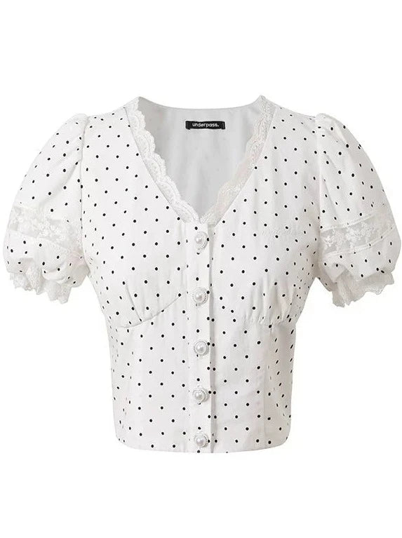 Pure white dot top + long skirt