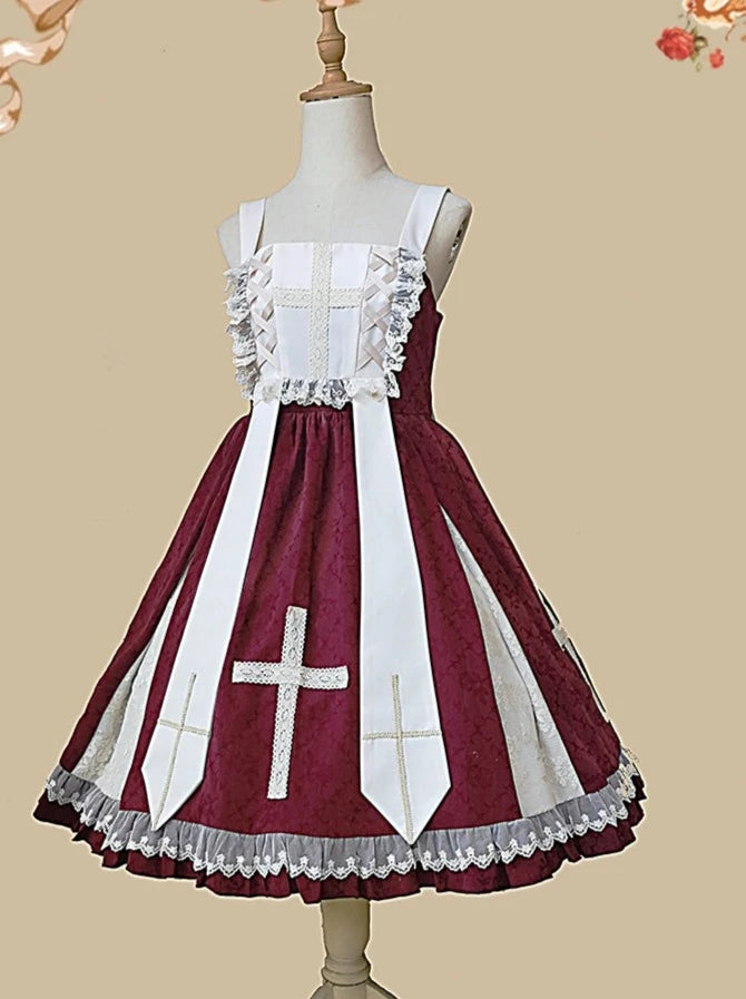 Cross Elegant Lolita Dress + Short Jacket + Hairband + Veil + Collar