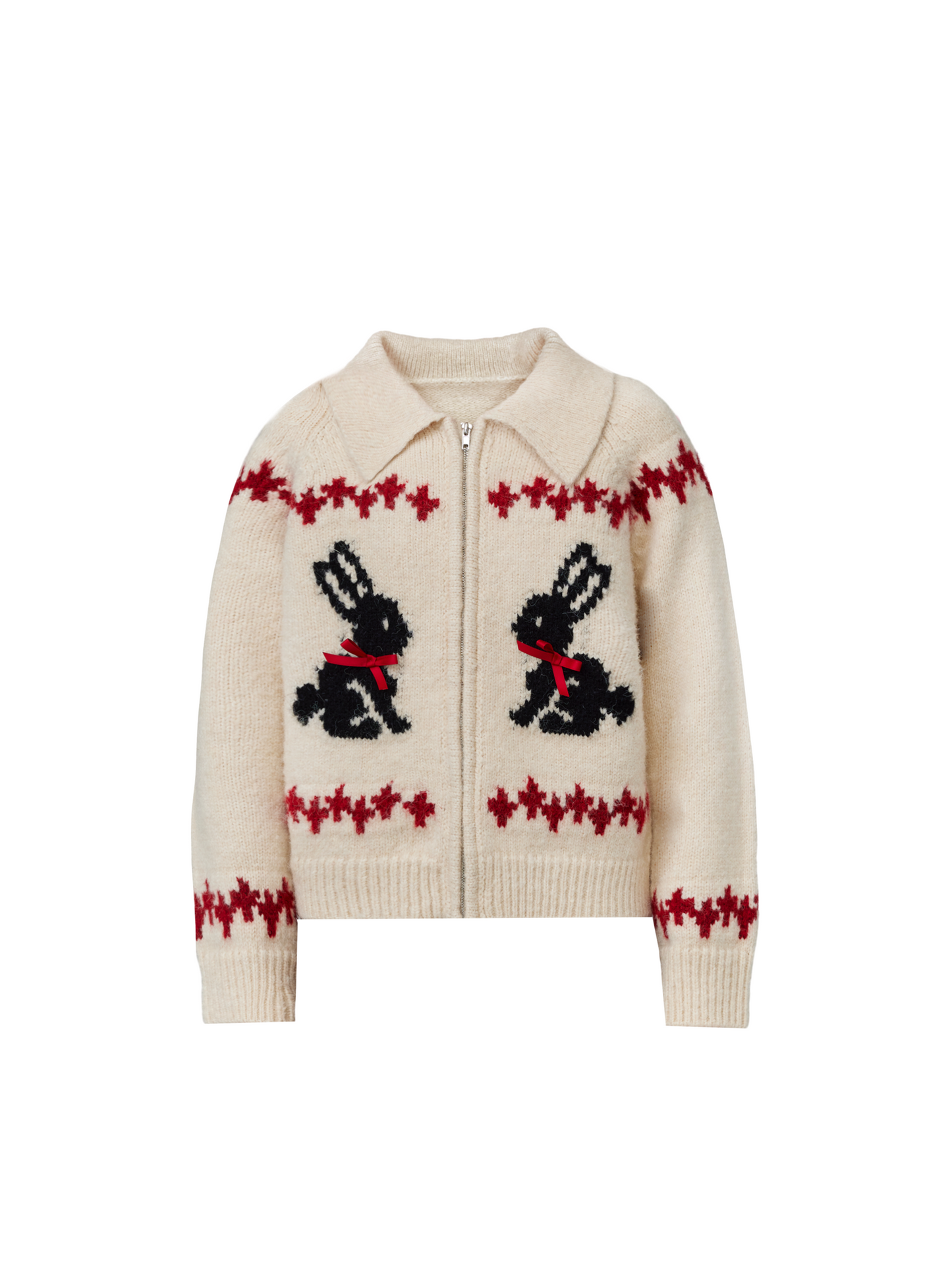 American Retro Preppy Rabbit Knit Cardigan