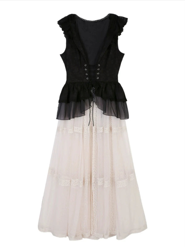 Classic Elegant Gothic Dark French Top + Suspender Dress + Best Tulle Skirt