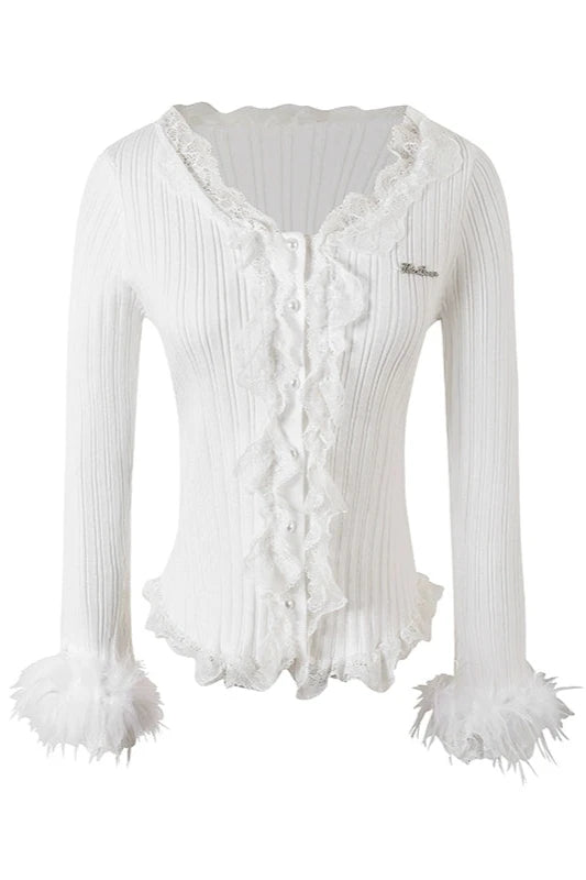 フリルレースセーター ＋スリムフィットニットスカート