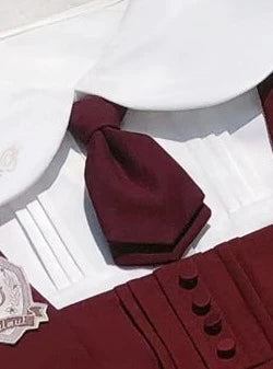 Red burgundy suspender dress + tie + emblem badge