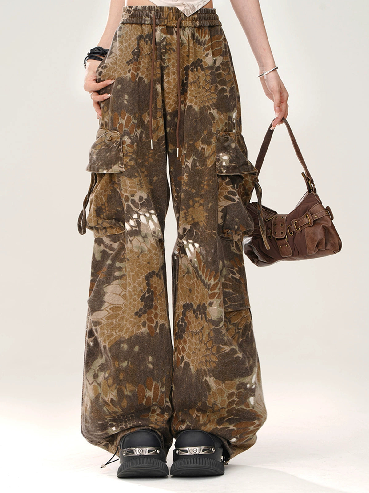 Camouflage loose overalls straight pants