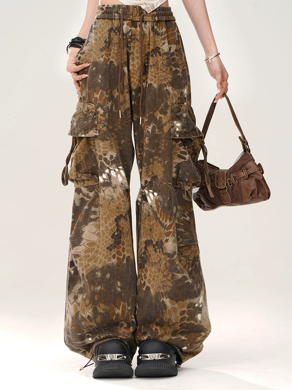 迷彩ルーズオーバーオールストレートパンツ