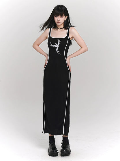 Ghost Girl Black Knitted Sundress Vest Skirt Women's Summer Wear Niche Slip Dress Dark Women's Clothing