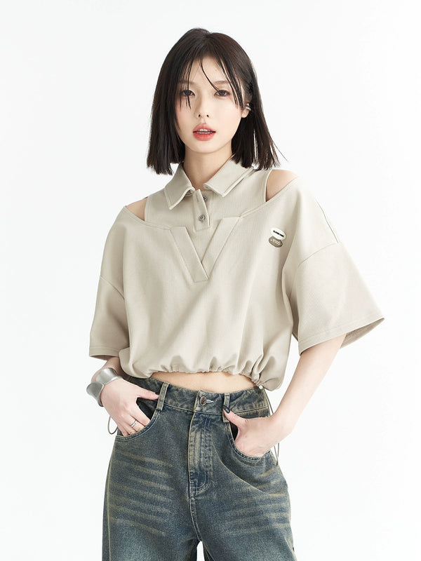 カットショルダーデザインショートサマートップス