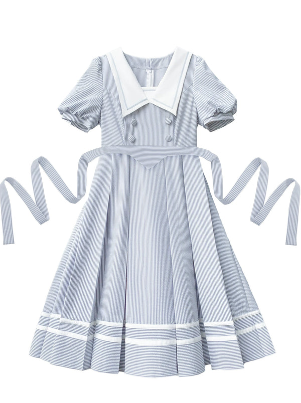 [Reservations] Striped Summer Retro Girly Dress + Tie + Badge