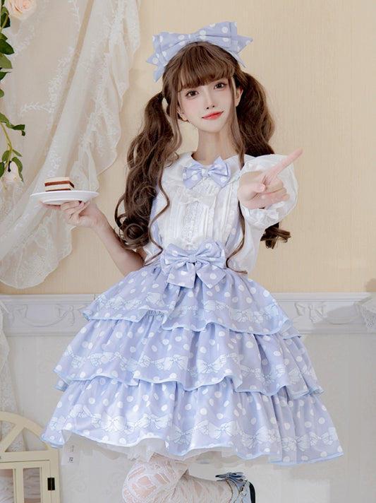 Lolita with original design short-sleeved shirt cute doll collar lace iron-free Lolita dress top