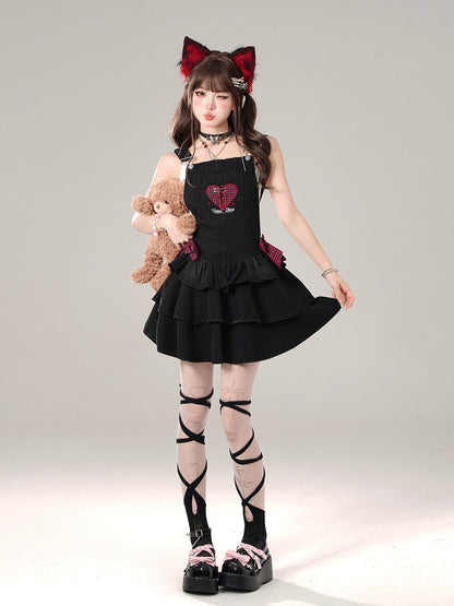 Idol Return Black Denim Suspender Dress