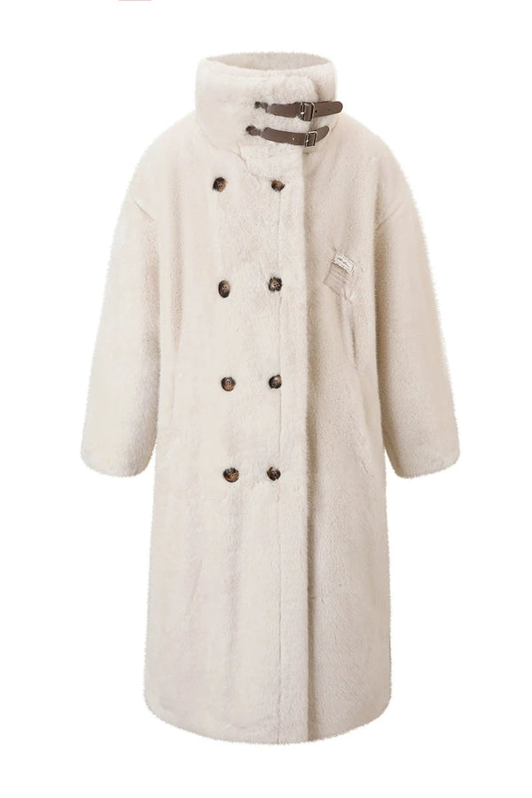 ダブルブレストエコファーショートミンクヘアロングコート