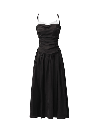 [Spot] Fragile Shop Poetry in the Lake French temperament black sundress beautiful pleated about long skirt