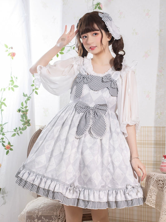 Alice Bunny Original Genuine Lolita Gray Fresh Sweet JSK Skirt Lolita Dress Summer
