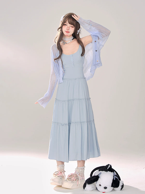 Moonlight Sheer Summer Knit Cardigan + Suspender Dress