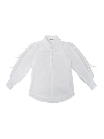 Spot】Fragile shop, 1st French jacquard shirred strap skirt bow patchwork shirt