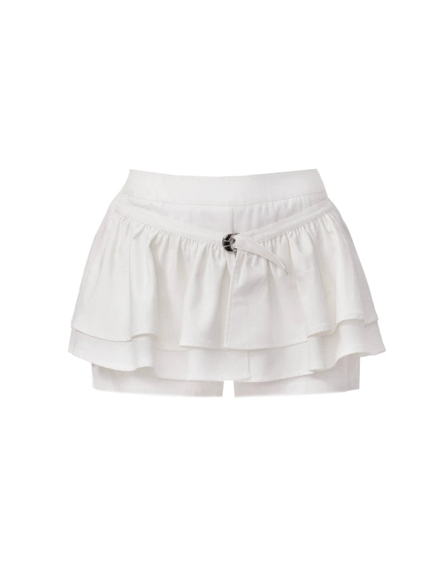 Pure white French shirt + lace camisole + culottes