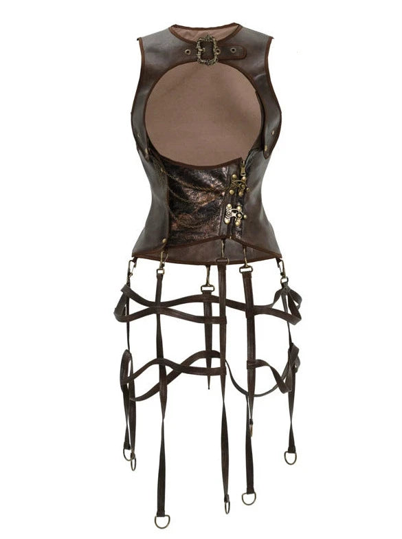 Retro Steampunk Leather Bird Cage Vest