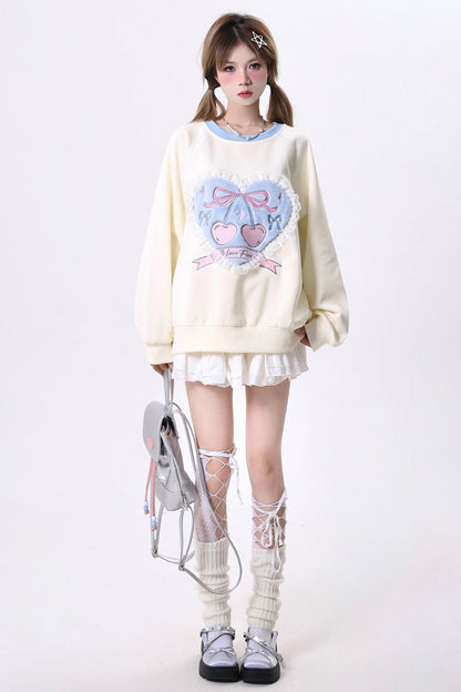 Heart Lace Design Cherry Sweatshirt