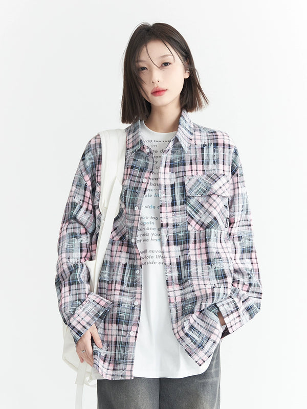 Check Paint Loose Casual Shirt