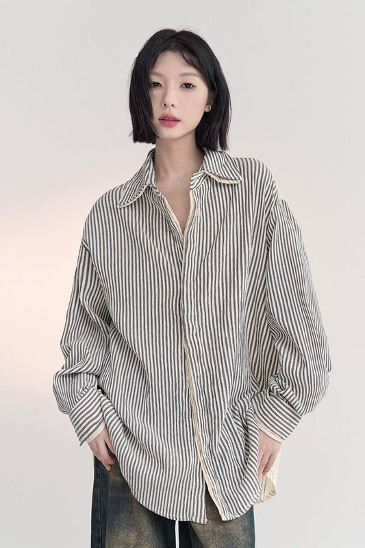 Splice Stripe Long Sleeve Loose Tops