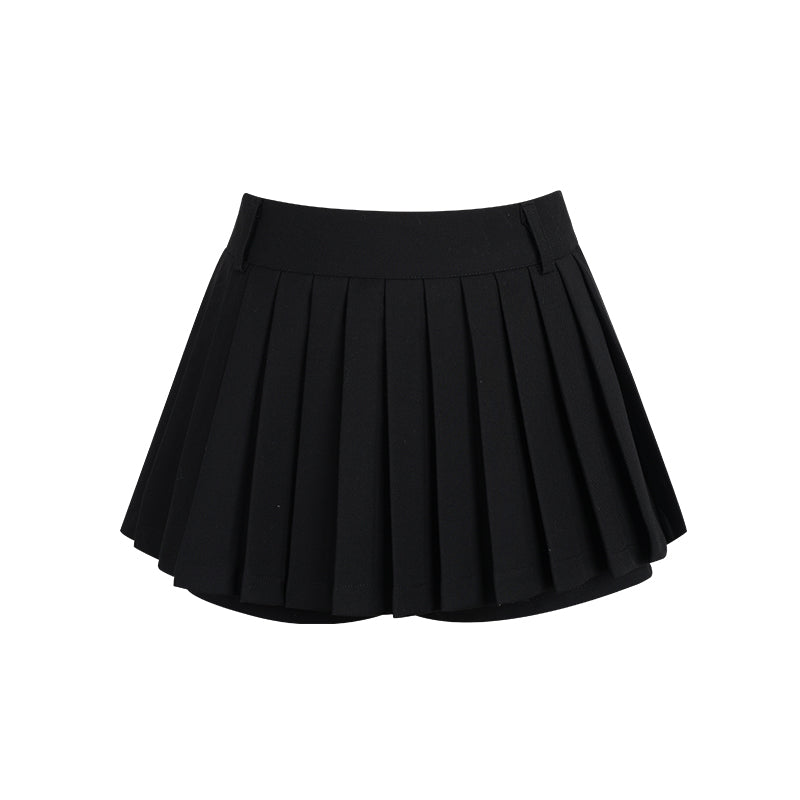 Solid color -Catpo T -shirt+short skirt+black pleats culott