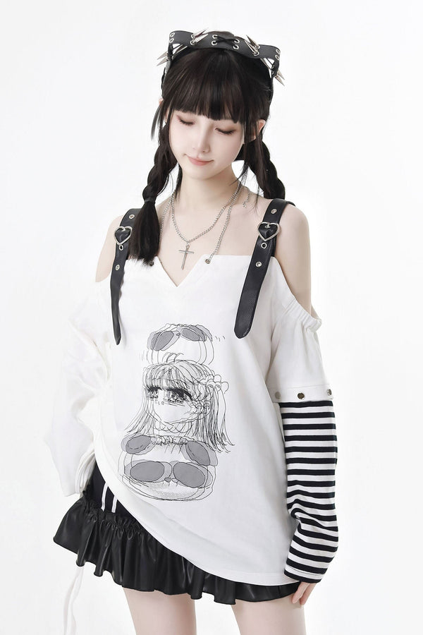 Black And White Off Shoulder+ Skirt + Pants