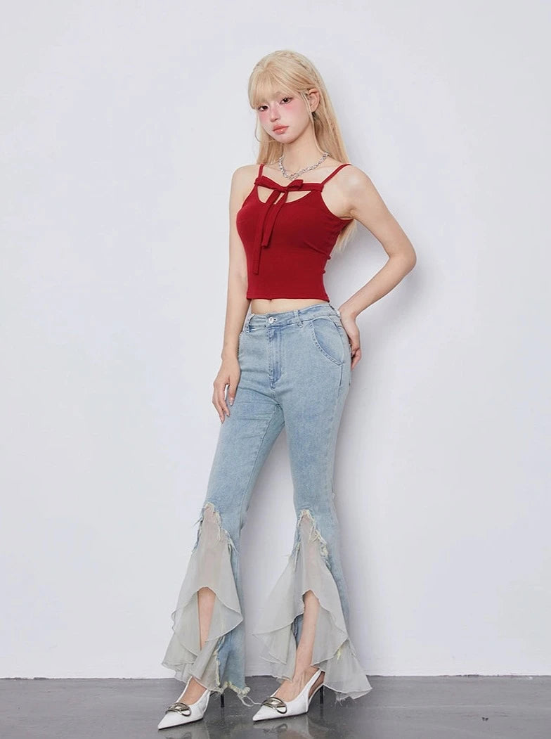 White berry red ribbon camisole top