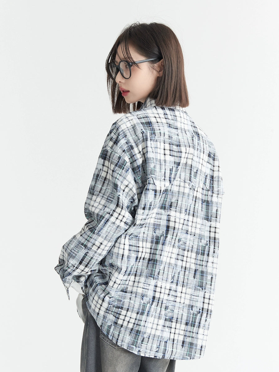 Check Paint Loose Casual Shirt