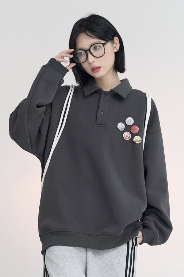 Detachable Brooch Polo Sweatshirt