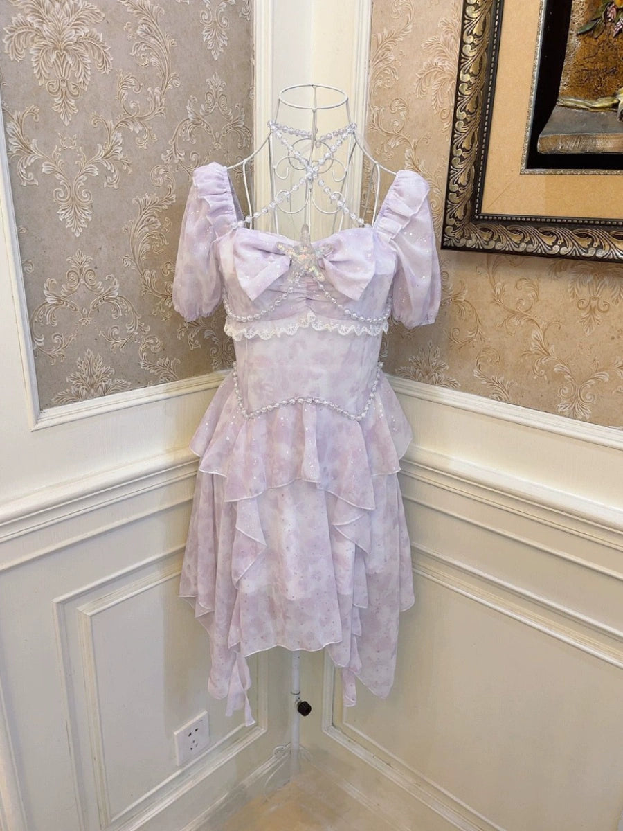 Violet Flower Asymmetrical Dress
