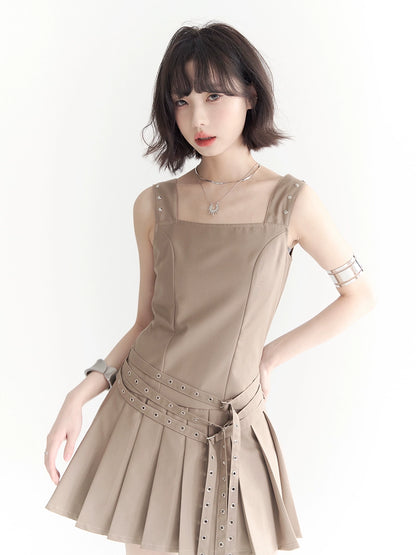 Retro Design Strapless Short Pleated Vest Dress