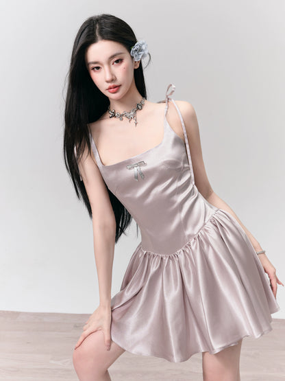 Fragileheart Fragile Shop Champagne Latte Original Silver Pink Tone Streamer Slip Dress Resort Princess Dress