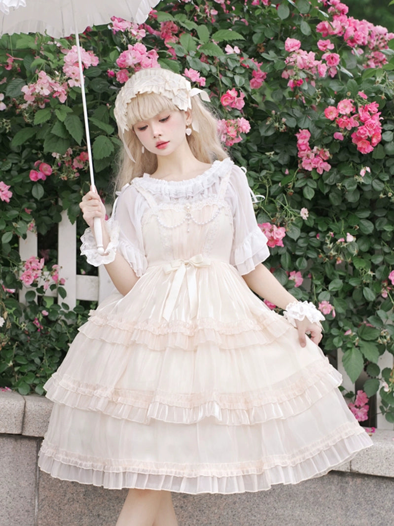 Star Veil Love Song Lolita Dress Original Design JSK Elegant Puffy Skirt Apricot Lolita dress dress