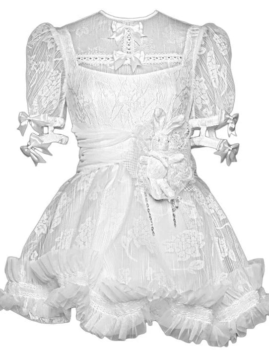 Pure white lace dress + inner pants