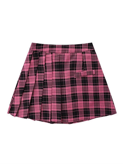 College Style Checked Suspender Top + Skirt