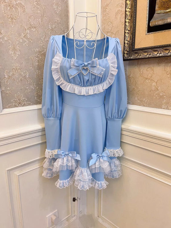 Blue Ribbon Lace Sweet Dress