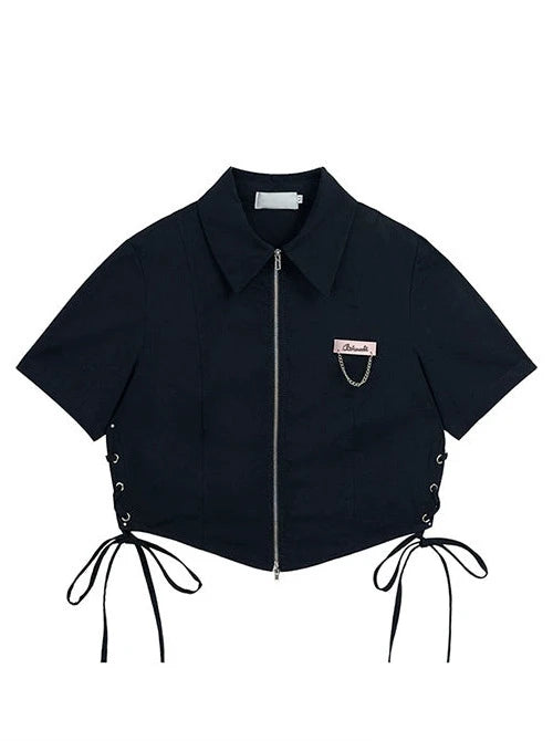 Double-zip short shirt with strap design