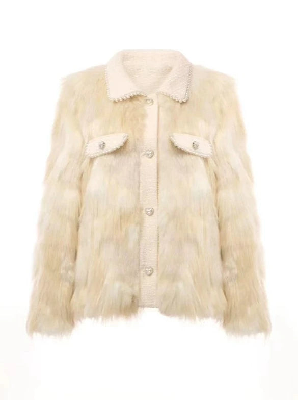 Milky Fur Coat + Tweed Tight Skirt