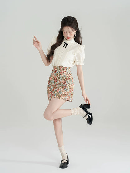 Little Ribbon Summer Girly Top + Flower Skirt