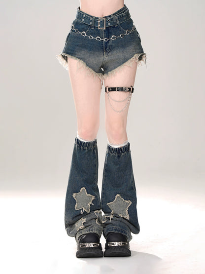 Cool Girly Blue Flared Denim Shorts