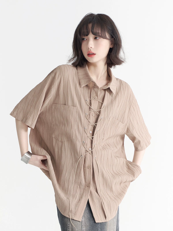 Straps design crinkle loose summer shirt