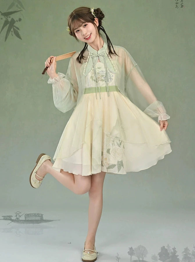 Chinese Chiffon Sheer Jacket + Floral Cami Dress