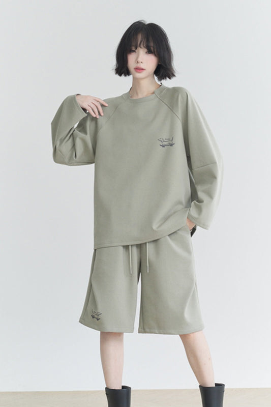 Casual Raglan Crew Neck Sweat Set