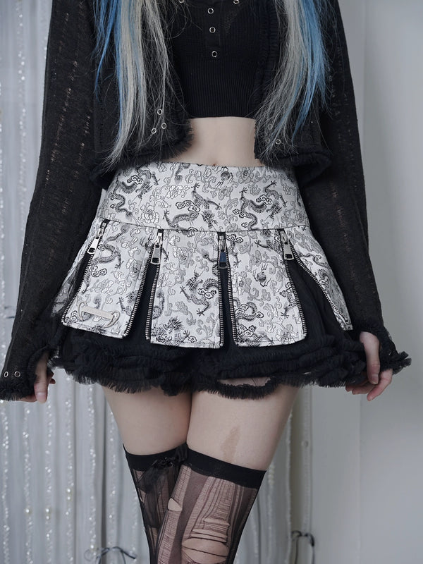Silver Dragon Zipper Gothic Skirt