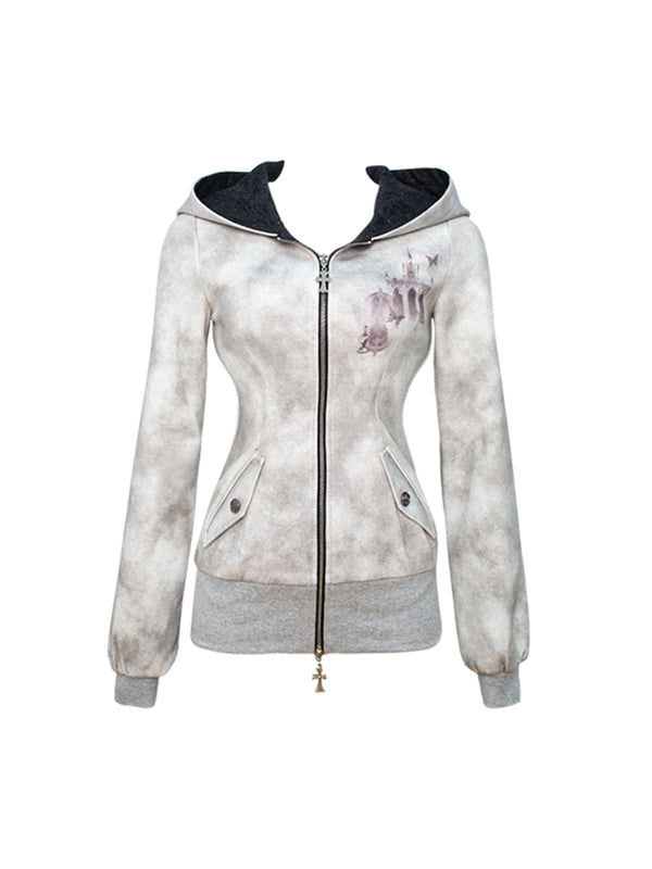 レオパードプリントショーツグレーフーディーセット