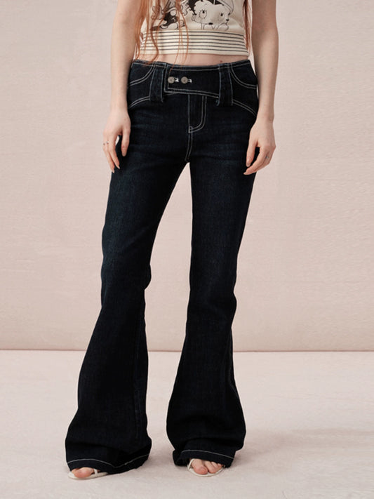 ECODAY Retro Dark Blue Wash Slim Slim Micro Flared Jeans Women's Summer New Hot Girl Pants