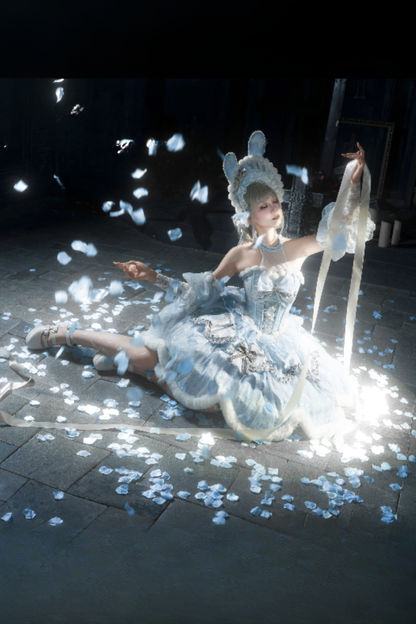 Snow Rabbit Ball Series: Bonnet with rabbit ears + crown veil + accessories