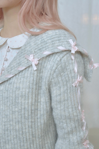 レースアップラインリボンニットカーディガン