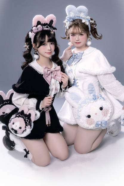 Fluffy cute cape + top + pants + brooch