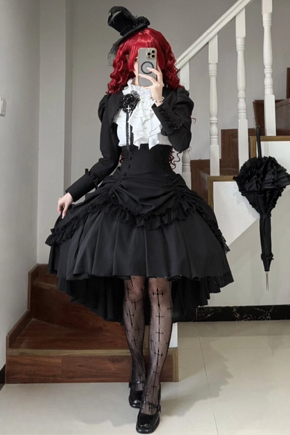 【3月6日予約締切】ダークゴシックブラックコルセットレイヤードプルアップスカート