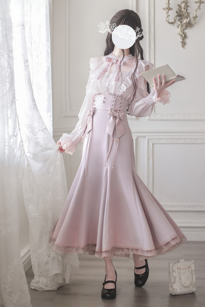 エレガントオフショルダーデザインシャツ+マーメイドスカート